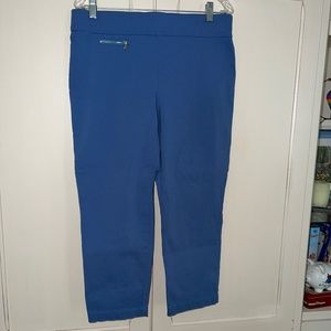 Emaline sz 12 stretchy capris in a dark sea glass blue tone.